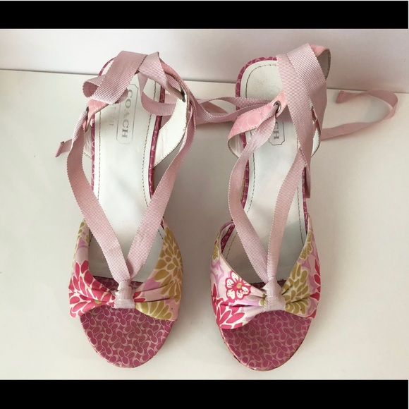 Coach Rachel Ribbon Lace Up Ankle Cork Wedges - Picture 5 of 5